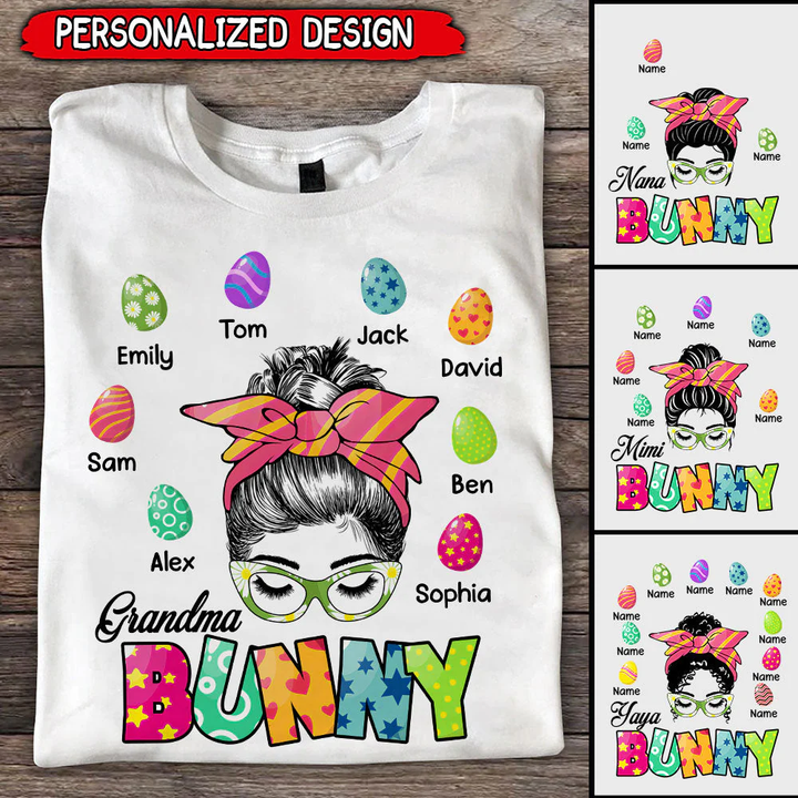 Grandma Bunny Cute Easter Messy Bun Dorin Personalized Shirt NVL01MAR22TP1