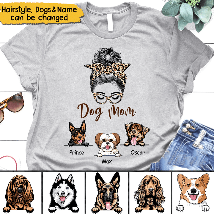 Dog Mom Messy Bun Dorin Personalized Leopard Shirt NVL10FEB22CT2