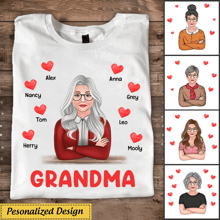 Grandma Mom Heart Grandkids Dorin Personalized Custom Dorin T-shirt DDL24JAN22TT1