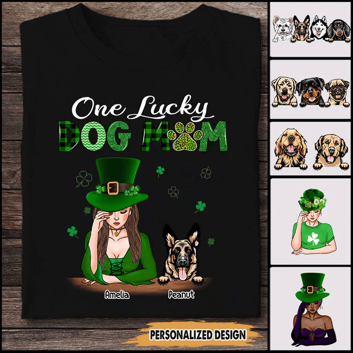 One Lucky Dog Mom Custom Irish Girl and Her Dogs Shirt NLA22FEB22VA1