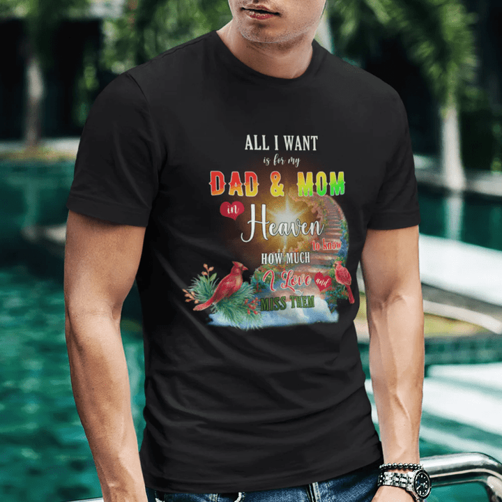 Dad & Mom In Heaven Memorial T-Shirts Gift For Loss Of Mom Dad
