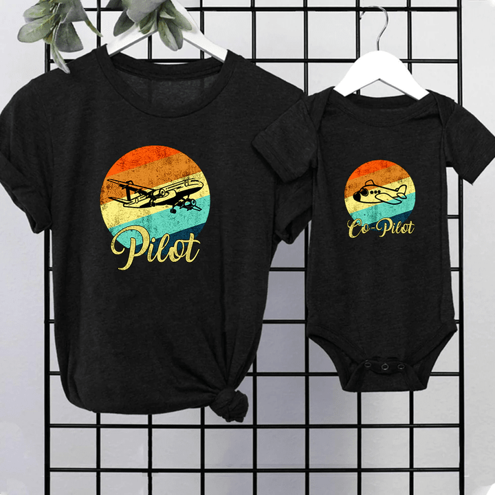 Pilot And Copilot T-Shirts Gift For Dad And Baby