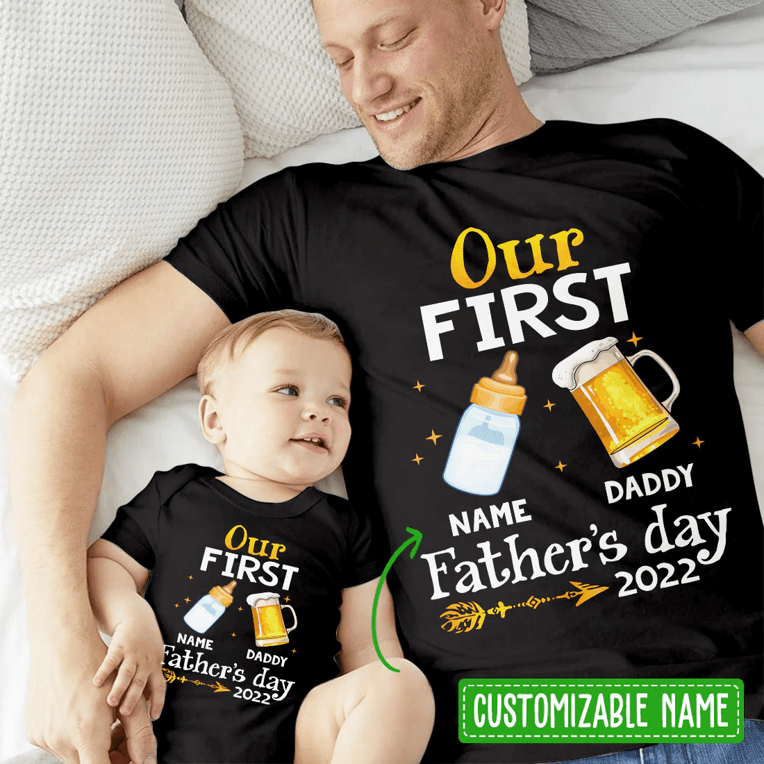 First Father's Day For New Dad Personalized Matching Shirt Onesie