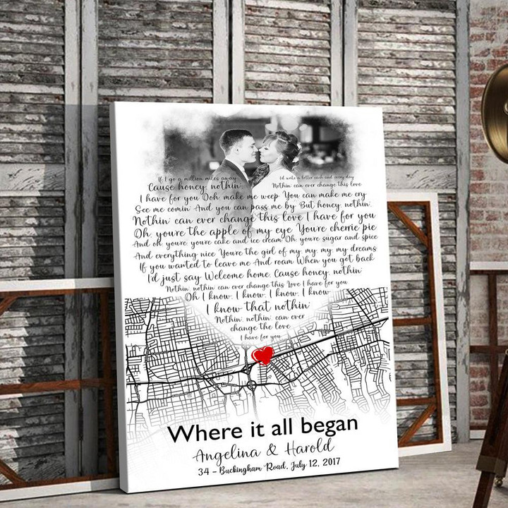 Anniversary Couple First Meeting Street Map Lyrics Personalized Canvas