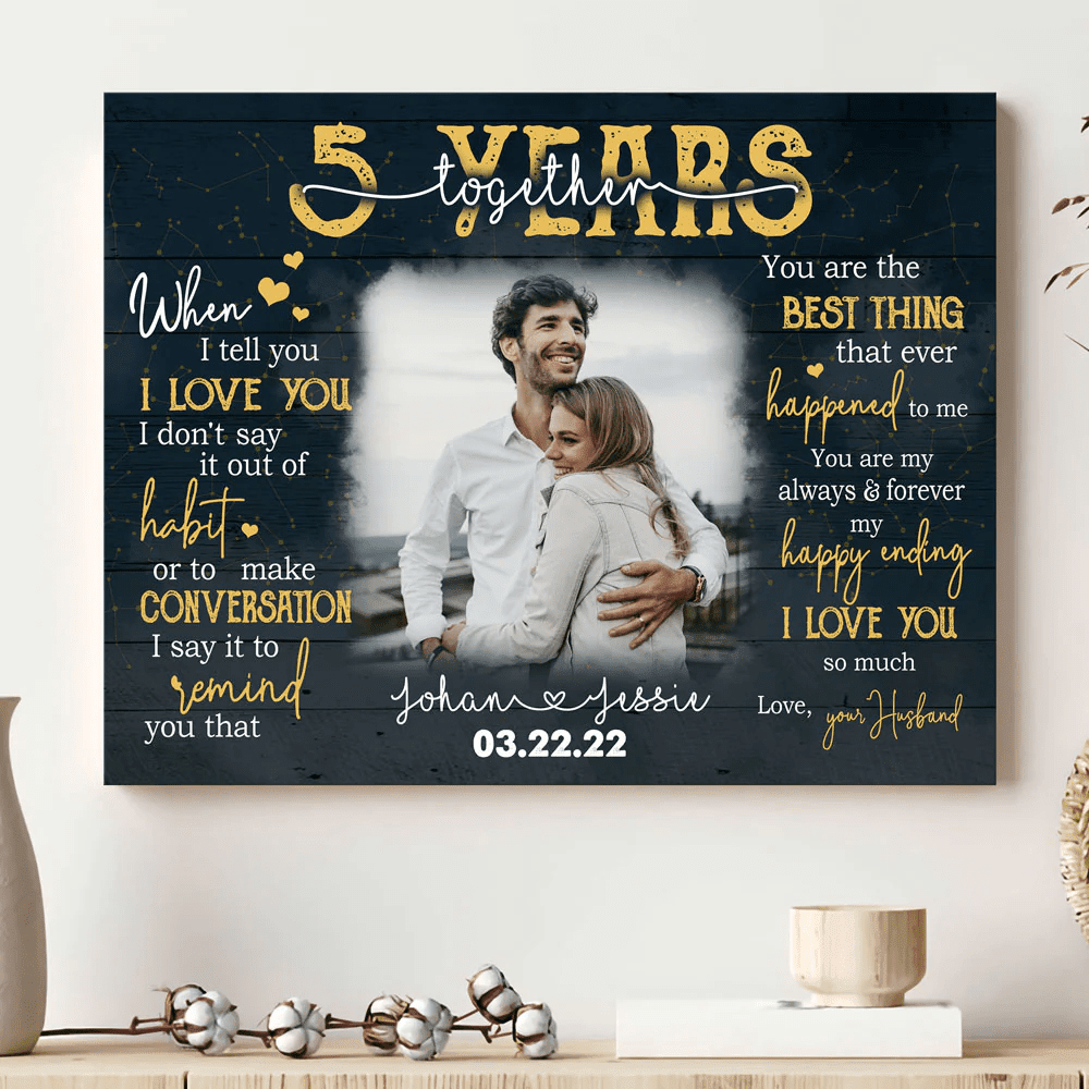 5th 5 Years Wood Wedding Anniversary Gift Wife Personalized Canvas