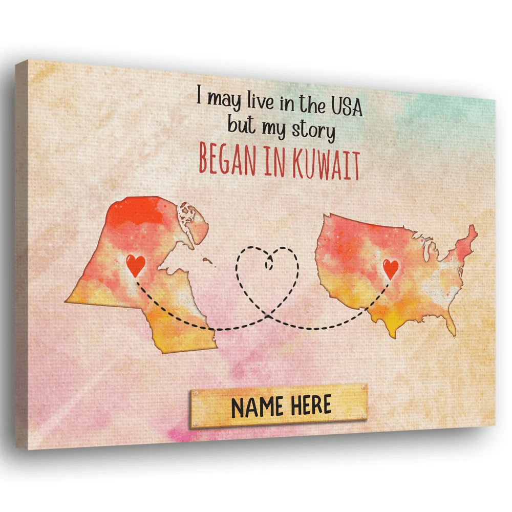 My Story Began In Kuwait Gift For Expats Personalized Canvas