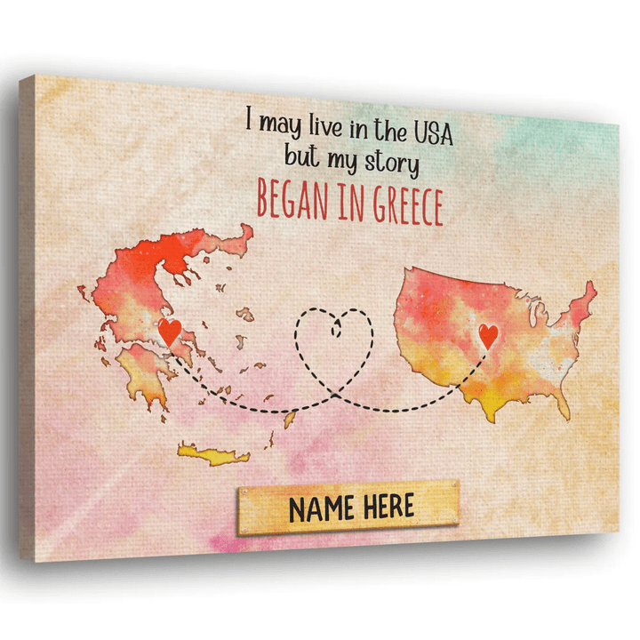 My Story Began In Greece Gift For Expats Personalized Canvas