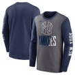 Men's Nike Navy/Gray New York Yankees Cooperstown Collection Rewind Splitter Slub Long Sleeve T-Shirt