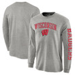 Men's Heathered Gray Wisconsin Badgers Distressed Arch Over Logo Long Sleeve Hit T-Shirt