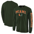 Men's Fanatics Branded Green Miami Hurricanes Distressed Arch Over Logo Long Sleeve Hit T-Shirt