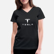 Women's V-Neck T-Shirt tesla logo