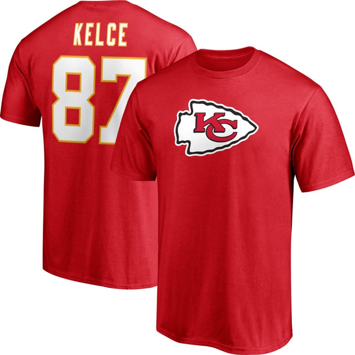 Men's Fanatics Branded Travis Kelce Red Kansas City Chiefs Player Icon Name & Number T-Shirt
