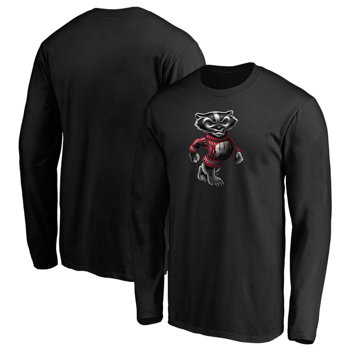 Men's Fanatics Branded Black Wisconsin Badgers Midnight Mascot Long Sleeve T-Shirt