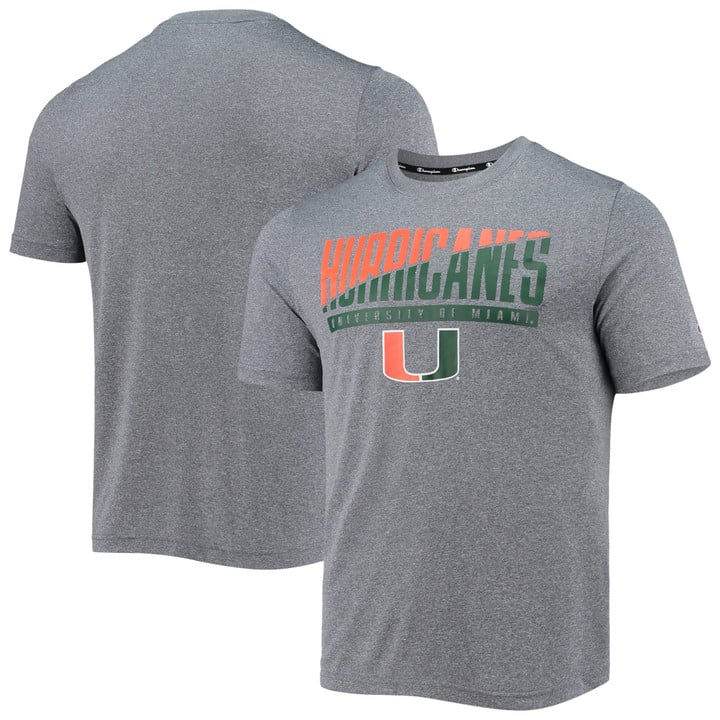 Men's Champion Gray Miami Hurricanes Wordmark Slash T-Shirt