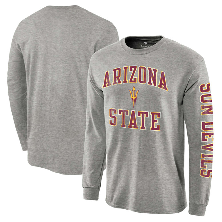 Men's Fanatics Branded Gray Arizona State Sun Devils Distressed Arch Over Logo Long Sleeve Hit T-Shirt