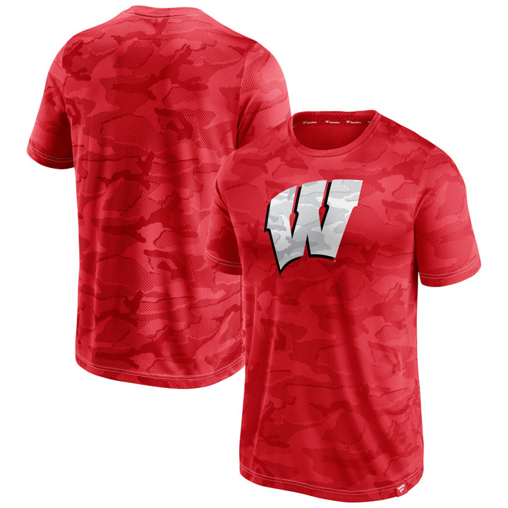 Men's Fanatics Branded Red Wisconsin Badgers Primary Camo T-Shirt
