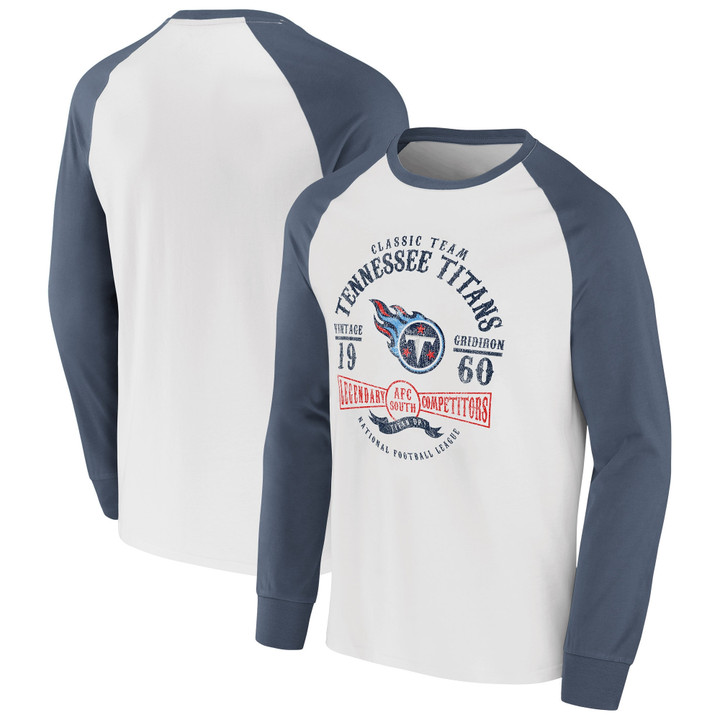 Men's NFL x Darius Rucker Collection by Fanatics White/Navy Tennessee Titans Vintage Raglan Long Sleeve T-Shirt