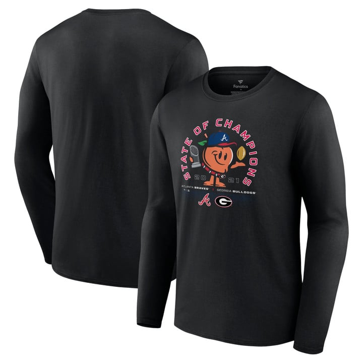 Men's Fanatics Branded Black Georgia Bulldogs x Atlanta Braves 2021 State of Champions Peach Long Sleeve T-Shirt