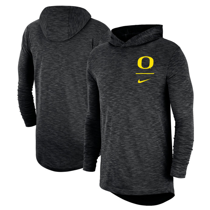 Men's Nike Black Oregon Ducks Slub Space-Dye Performance Long Sleeve Hoodie T-Shirt