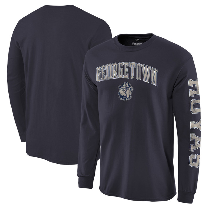 Men's Fanatics Branded Navy Georgetown Hoyas Distressed Arch Over Logo Long Sleeve Hit T-Shirt
