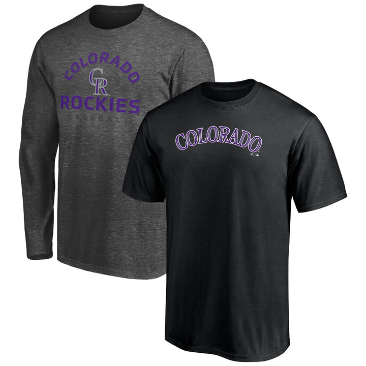 Men's Fanatics Branded Black/Heathered Charcoal Colorado Rockies T-Shirt Combo Pack