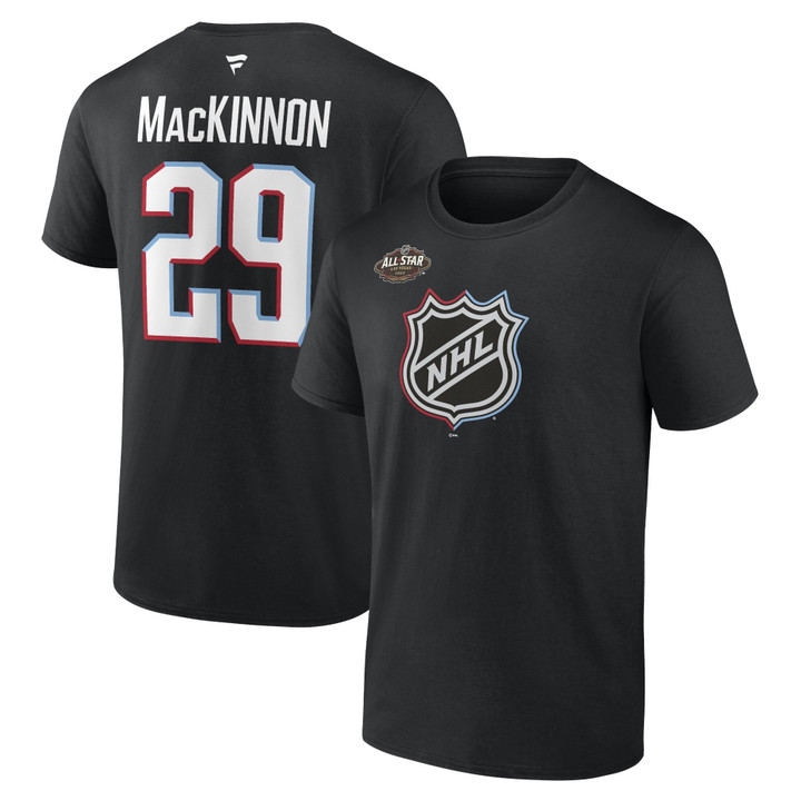 Men's Fanatics Branded Nathan MacKinnon Black Colorado Avalanche 2022 NHL All-Star Game Name & Number T-Shirt