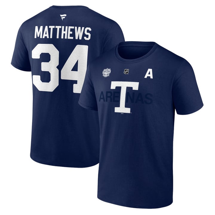 Men's Fanatics Branded Auston Matthews Navy Toronto Maple Leafs 2022 NHL Heritage Classic Name & Number T-Shirt