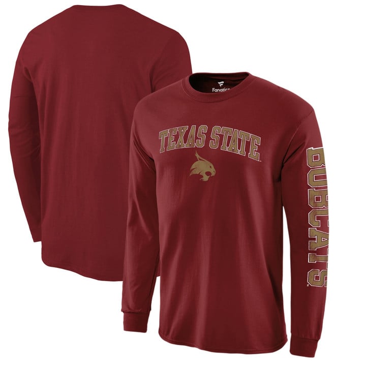 Men's Fanatics Branded Garnet Texas State Bobcats Distressed Arch Over Logo Long Sleeve T-Shirt