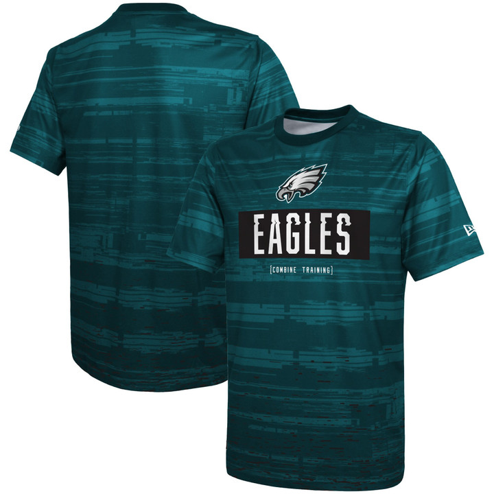 Men's New Era Midnight Green Philadelphia Eagles Combine Authentic Sweep T-Shirt