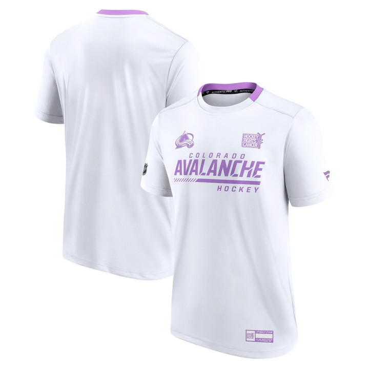 Men's Fanatics Branded White/Purple Colorado Avalanche 2021 Hockey Fights Cancer Performance T-Shirt