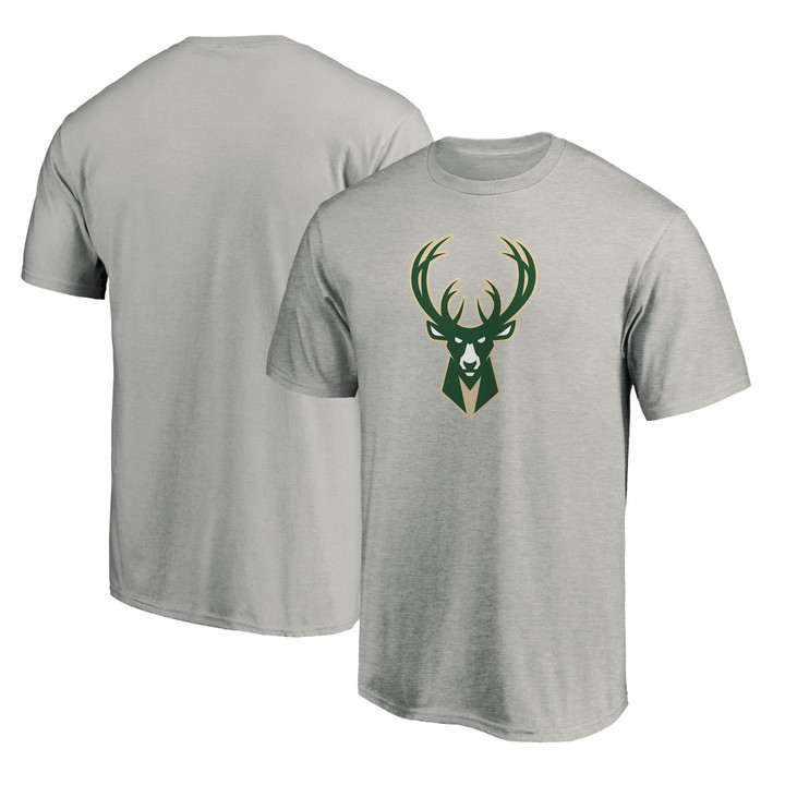 Men's Fanatics Branded Heathered Gray Milwaukee Bucks Primary Team Logo T-Shirt