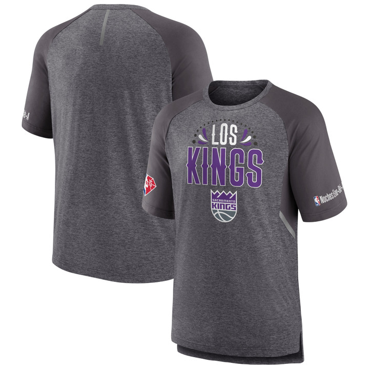 Men's Fanatics Branded Heathered Gray Sacramento Kings 2022 Noches Ene-Be-A Core Shooting Raglan T-Shirt