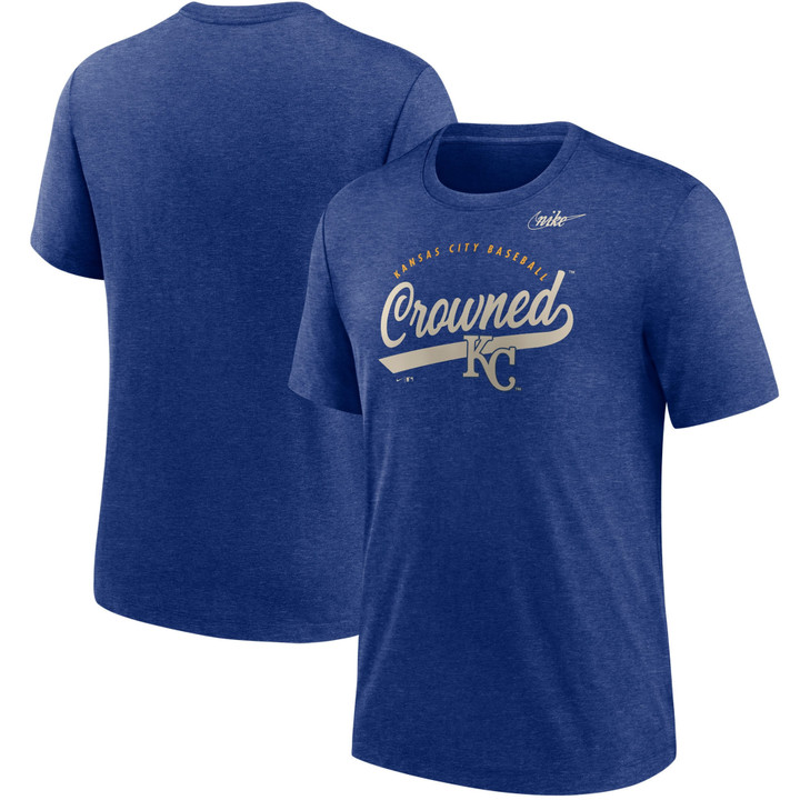 Men's Nike Heather Royal Kansas City Royals Cooperstown Nickname Tri-Blend T-Shirt