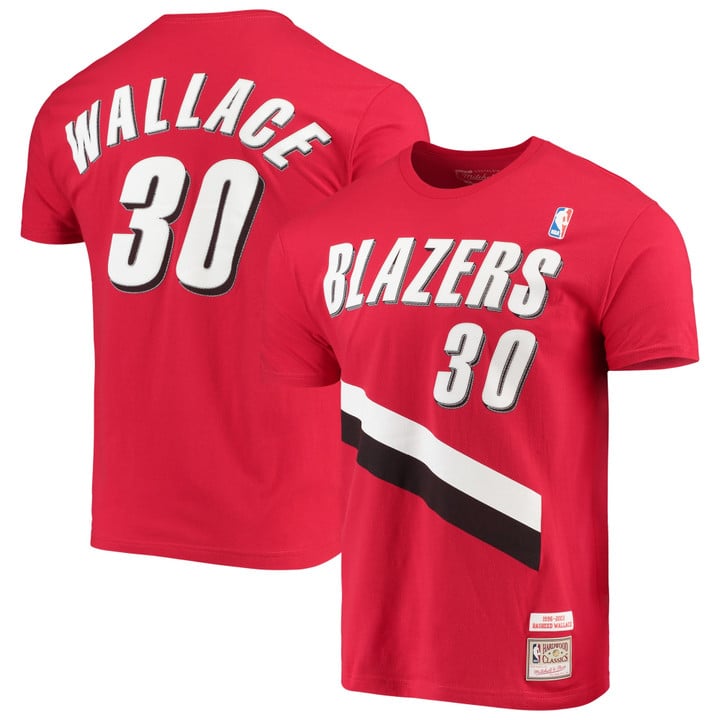 Men's Mitchell & Ness Rasheed Wallace Red Portland Trail Blazers Hardwood Classics Player Name & Number T-Shirt