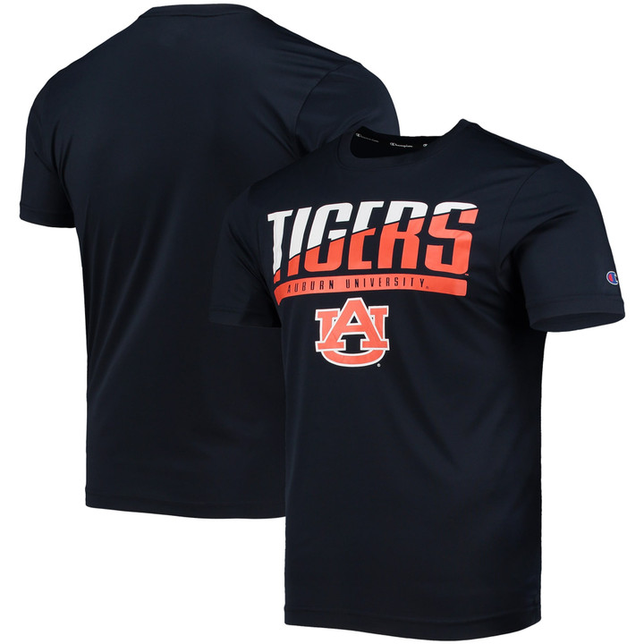 Men's Champion Navy Auburn Tigers Wordmark Slash T-Shirt