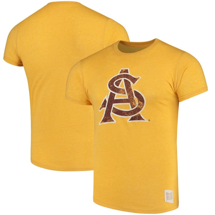 Men's Original Retro Brand Heathered Gold Arizona State Sun Devils Interlocking School Logo Mock Twist T-Shirt