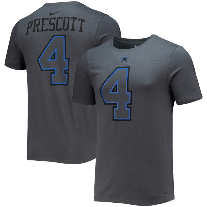Men's Nike Dak Prescott Charcoal Dallas Cowboys Player Name & Number T-Shirt