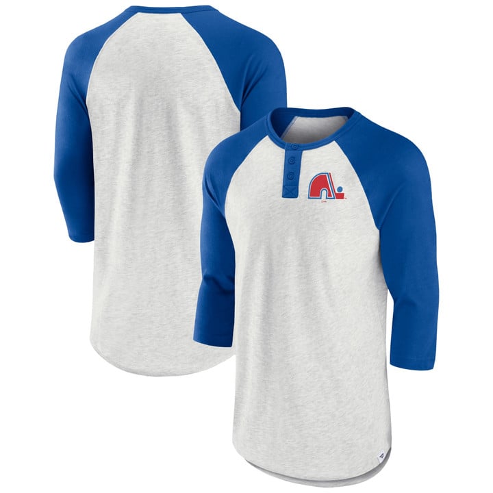 Men's Fanatics Branded Ash/Blue Quebec Nordiques True Classics Better Believe Raglan Henley 3/4-Sleeve T-Shirt