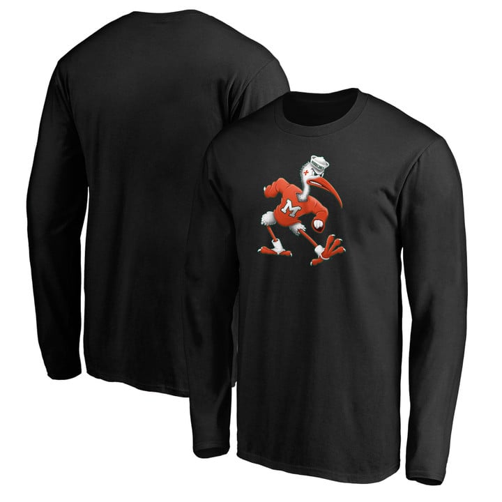 Men's Fanatics Branded Black Miami Hurricanes Team Midnight Mascot Long Sleeve T-Shirt