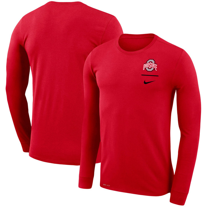 Men's Nike Scarlet Ohio State Buckeyes Logo Stack Legend Performance Long Sleeve T-Shirt