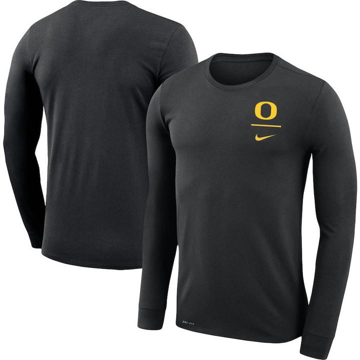 Men's Nike Black Oregon Ducks Team Logo Stack Legend Performance Long Sleeve T-Shirt
