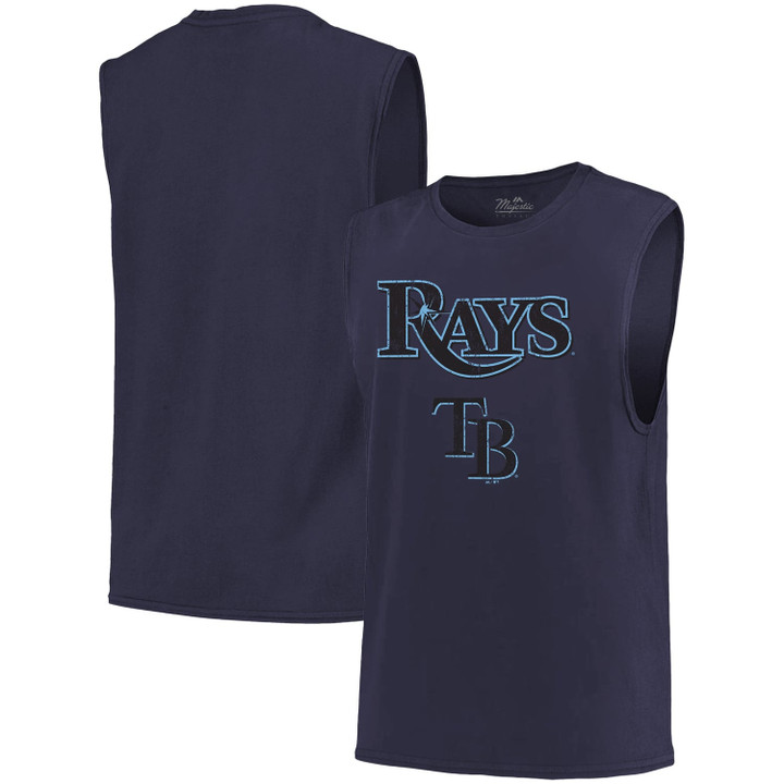 Men's Majestic Threads Navy Tampa Bay Rays Softhand Muscle Tank Top