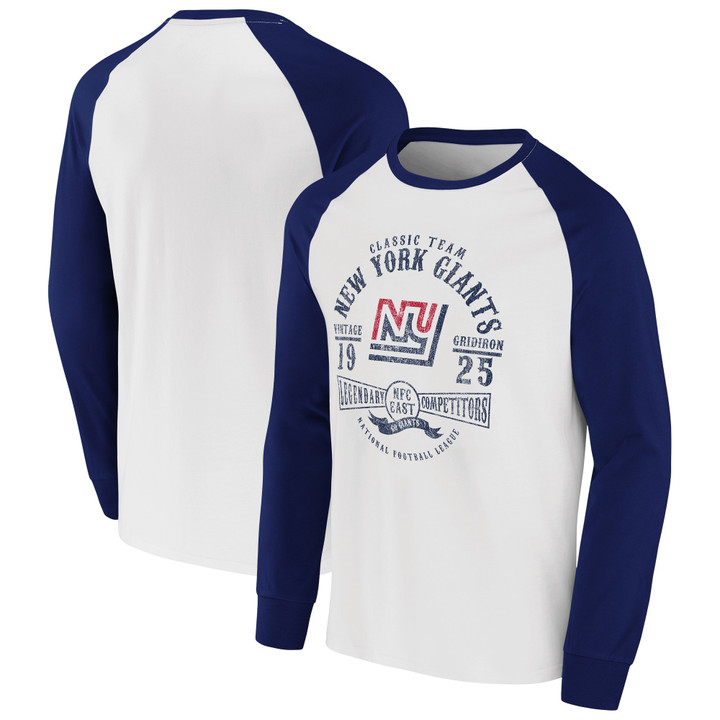 Men's NFL x Darius Rucker Collection by Fanatics White/Navy New York Giants Vintage Raglan Long Sleeve T-Shirt