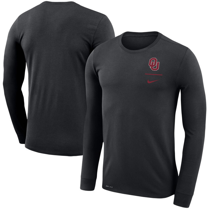 Men's Nike Black Oklahoma Sooners Logo Stack Legend Performance Long Sleeve T-Shirt
