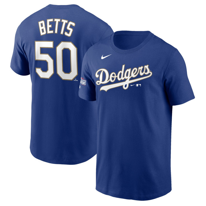Men's Nike Mookie Betts Royal Los Angeles Dodgers 2021 Gold Program Name & Number T-Shirt