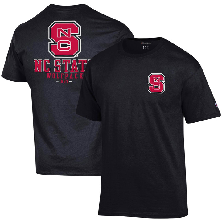 Men's Champion Black NC State Wolfpack Stack 2-Hit T-Shirt