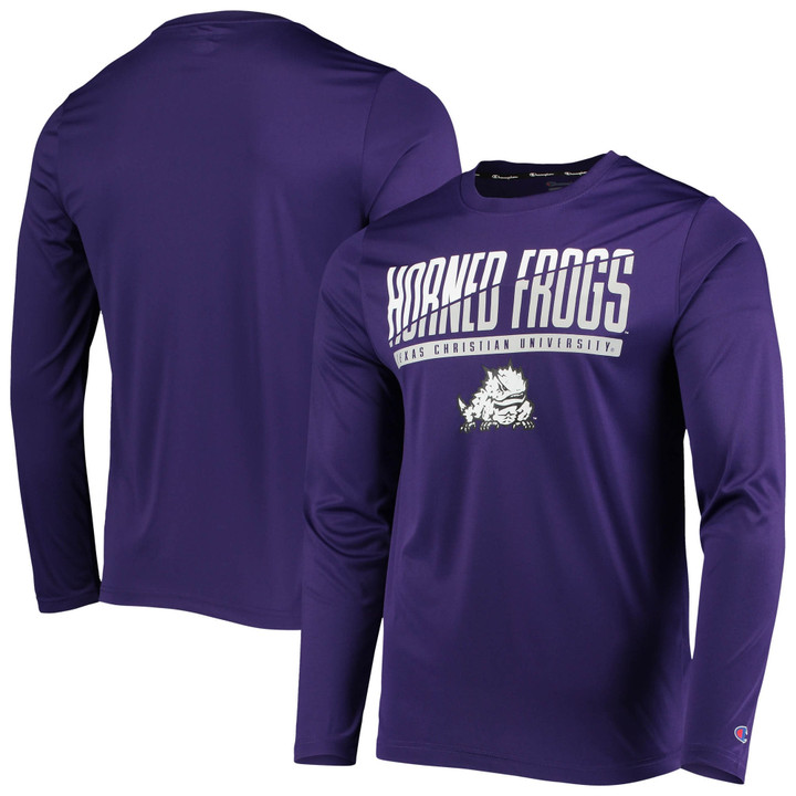 Men's Champion Purple TCU Horned Frogs Wordmark Slash Long Sleeve T-Shirt