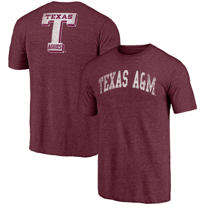 Men's Fanatics Branded Heathered Maroon Texas A&M Aggies Throwback 2-Hit Arch Tri-Blend T-Shirt