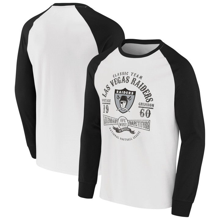 Men's NFL x Darius Rucker Collection by Fanatics White/Black Las Vegas Raiders Vintage Raglan Long Sleeve T-Shirt