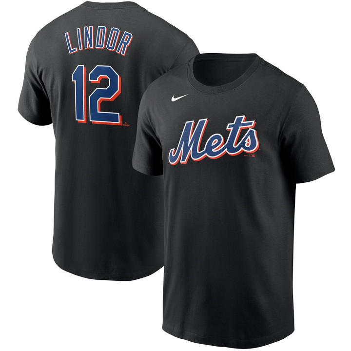 Men's Nike Francisco Lindor Black New York Mets Player Name & Number T-Shirt